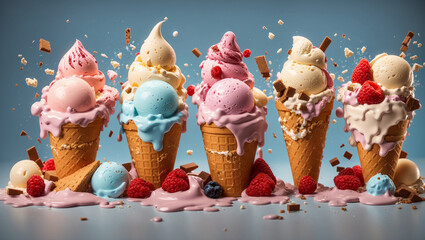 ice cream cones - obrazy, fototapety, plakaty
