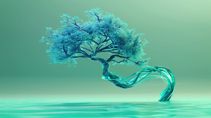 Rose gold and silver branches of a minimalist brain tree cast shadows of simplicity.