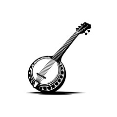Rustic Rhythms: Black Vector Silhouette of a Banjo, Icon of Bluegrass and Folk Music- Banjo illustration- minimalist banjo vector silhouette.