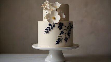  A simple white cake with a minimalist floral silhouette.