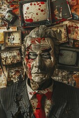 Obraz premium A statue of a man with blood on his face. Suitable for horror-themed projects