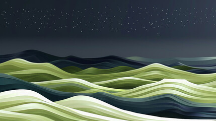 Stylized starry night in yellow and navy, digital rendition of the cosmic spectacle.