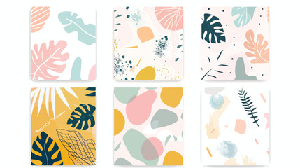 Set of six hand drawn vector seamless patterns Tropical