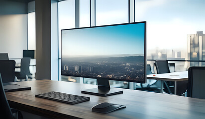 Naklejka premium Modern office with desktop and computer monitor