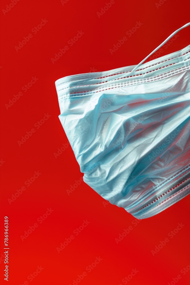 Poster a person wearing a face mask on a bright red background. suitable for health and safety concepts
