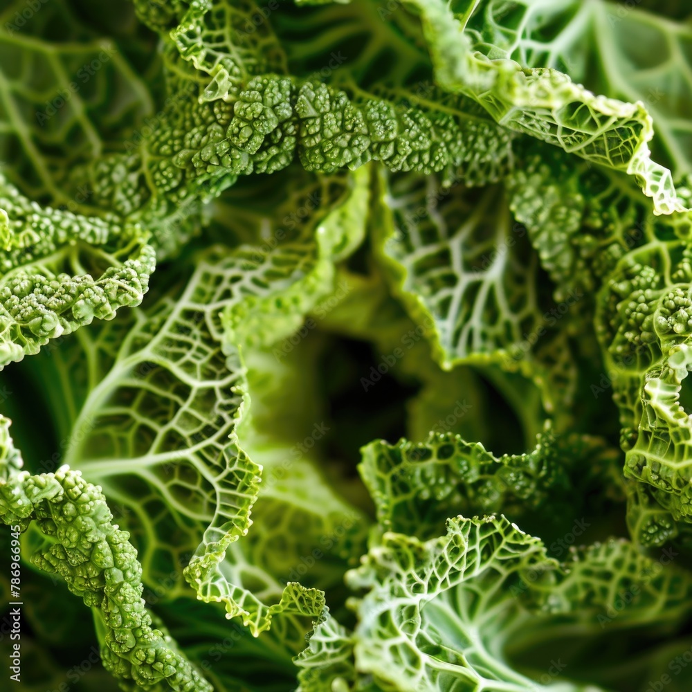Poster a close up of a green leafy vegetable. suitable for various food-related concepts