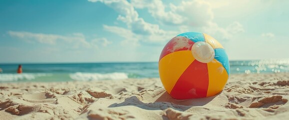 Obraz premium Gentle swats at a stray beach ball, sent rolling across the sand, professional photography and light, Summer Background