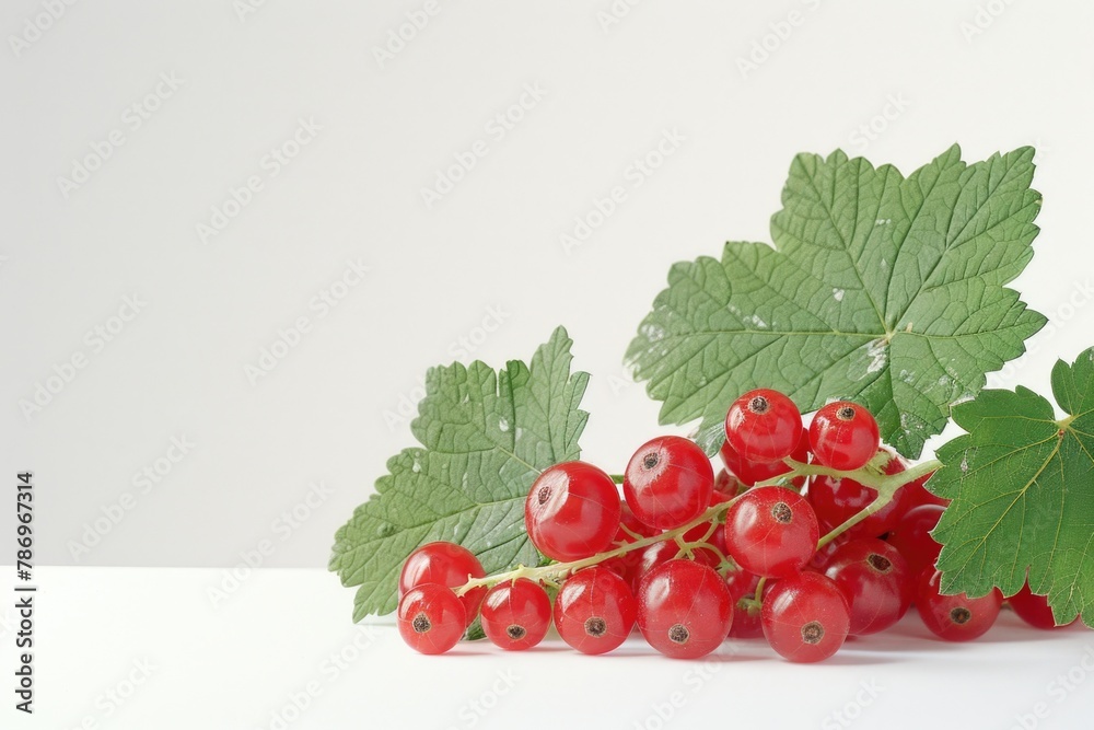 Poster fresh red currant berries displayed on a table, perfect for food and nutrition concepts