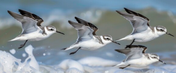 Glimpses of fleeting shorebirds and their elegant aerial acrobatics, professional photography and light , Summer Background - obrazy, fototapety, plakaty