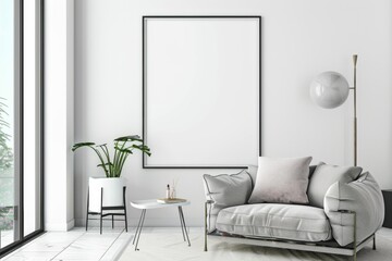 Modern scandinavian interior with poster mockup created with generative ai