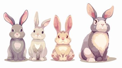 Four anthropomorphic Rabbits. Hand drawn Vector illustration