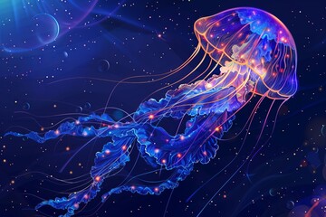 Neon Medusa: Ethereal Jellyfish in Cosmic Depth, generative ai