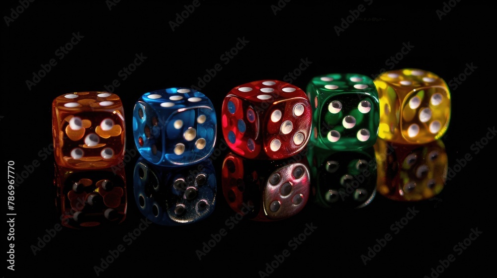 Poster Row of four dice on a table, versatile image for various concepts