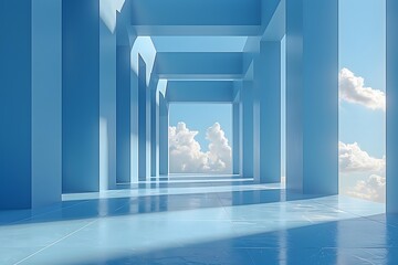 Empty Room With Blue Walls and Sky Background. Generative AI
