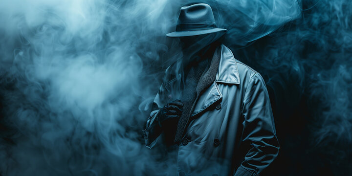 Mystery crime novel depiction of a fictional undercover detective agent in silhouette
