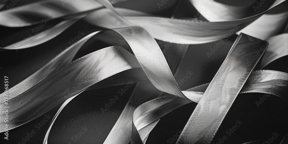 Poster black and white image of ribbons, versatile for various projects