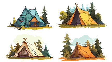 Four Camping Tents. Outdoor lifestyle. Home in the nat