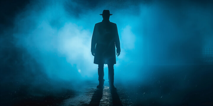 Mystery crime novel depiction of a fictional undercover detective agent in silhouette