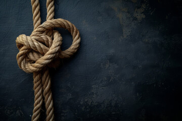 Rope knot on dark background, close up