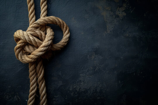 Rope knot on dark background, close up