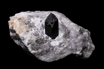 Black quartz crystal on matrix, striking