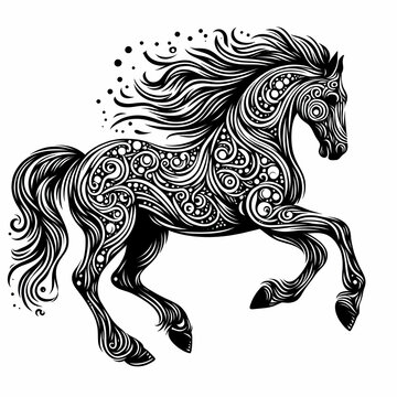 horse vector. illustration, tattoo, pony, wild,Ai generated 