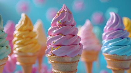 Fashion meets frozen treats, 3D renderings of colorful ice cream  ,ultra HD,clean sharp,high resulution
