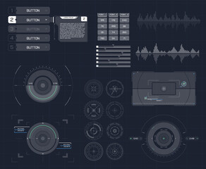 set of black and white infographic elements. 
Head-up display elements for the web and app. 
Futuristic user interface.