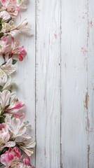 Flowers on the wooden board with a blank background pattern.