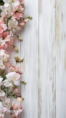Flowers on the wooden board with a blank background pattern.