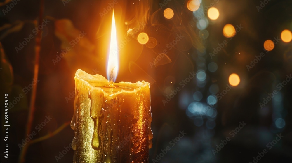 Poster a single lit candle in a forest setting. can be used for themes of solitude and nature
