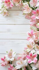 Naklejka na ściany i meble Flowers on the wooden board with a blank background pattern.