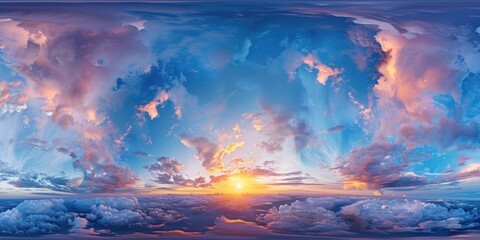 Beautiful painting of a sunset with dramatic clouds. Perfect for adding a serene touch to any space - obrazy, fototapety, plakaty