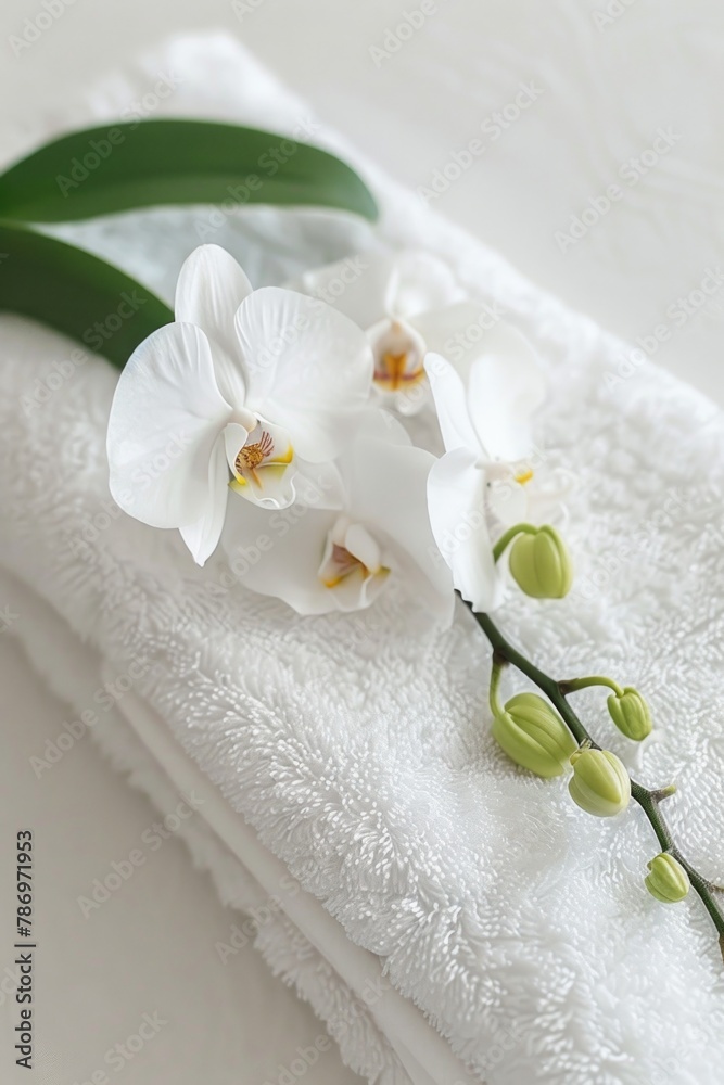 Poster close up of a towel with a delicate flower design. perfect for spa or relaxation concepts