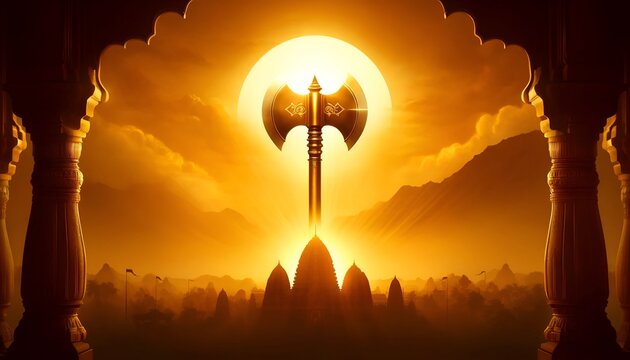 Wallpaper for parshuram jayanti with shining ax in focus.