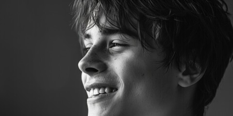 A black and white photo of a man smiling, perfect for various projects