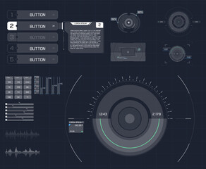 Circle Abstract digital technology UI,UX Futuristic HUD, FUI, 
Virtual Interface. Callouts titles and frame in Sci- Fi style. Bar labels, 
info call box bars. Aim