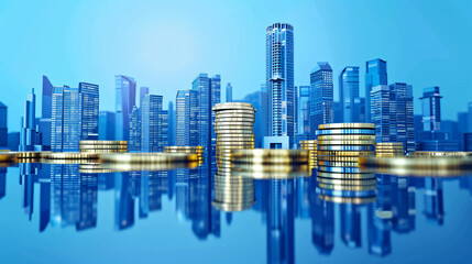 Fototapeta na wymiar Abstract business background with buildings and coins.