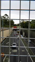 view of the road through the grate. Expressway through the grate. exit from the tunnel. Sydney NSW Australia