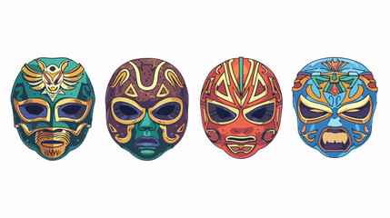 Four Lucha libre masks. Luchador colorful head set. Tr