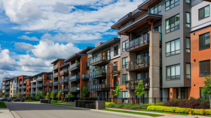 Modern apartment buildings dominate the residential area, offering a range of housing options.
