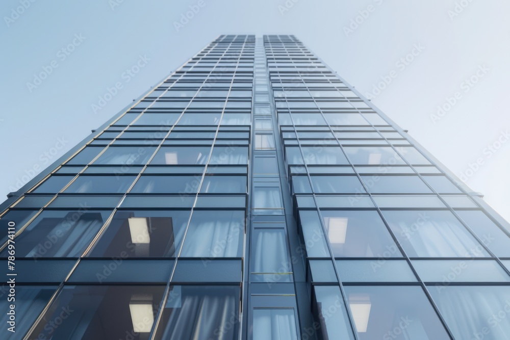 Aufkleber modern glass skyscraper with a clock on its side, suitable for business and time management concepts