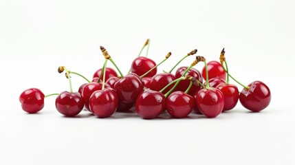 Juicy cherries neatly arranged on a white background, perfect for food and healthy lifestyle concepts
