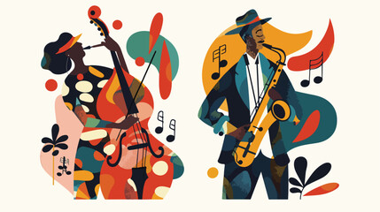Two abstract Jazz posters. Man with contrabass 