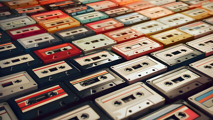 a large collection of retro cassette tapes places in a grid