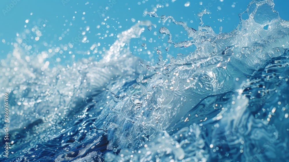 Poster a detailed close up of a wave in the ocean. perfect for nature and travel themes
