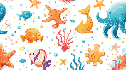 Underwater creatures and objects Colored vector set