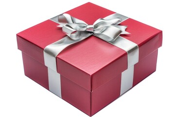 Obraz premium A festive red gift box with a shiny silver bow. Perfect for holiday and celebration themes