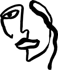 Contemporary Dry Brush Abstract Modern Girl Portrait. - 786975161
