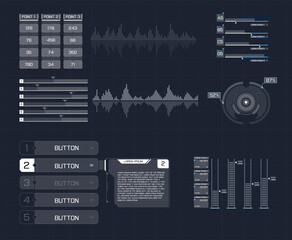 set of black and white infographic elements. 
Head-up display elements for the web and app.